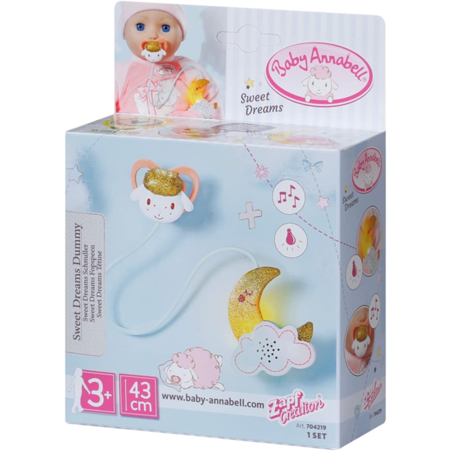 Zapf Creation 704219 Baby Annabell Sweet Dreams Schnuller, 43 cm