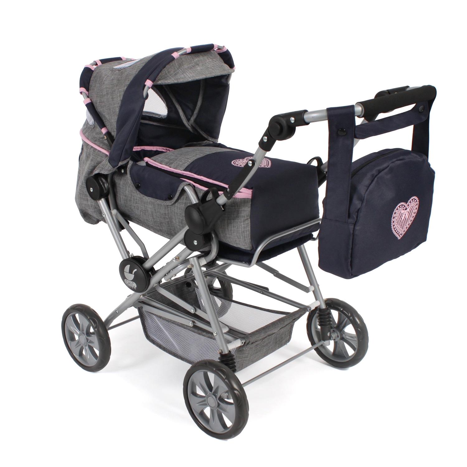 Bayer Chic 2000 562-26 Kombi-Puppenwagen "Road Star", Melange grau-navy